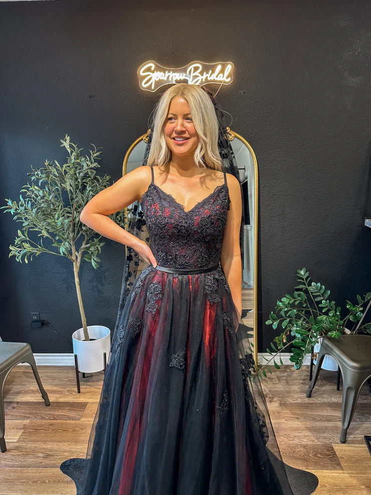 Buyishang Sarahbridal Women's Black Lace Tulle Prom Dresses Long A Line Evening Formal Gowns